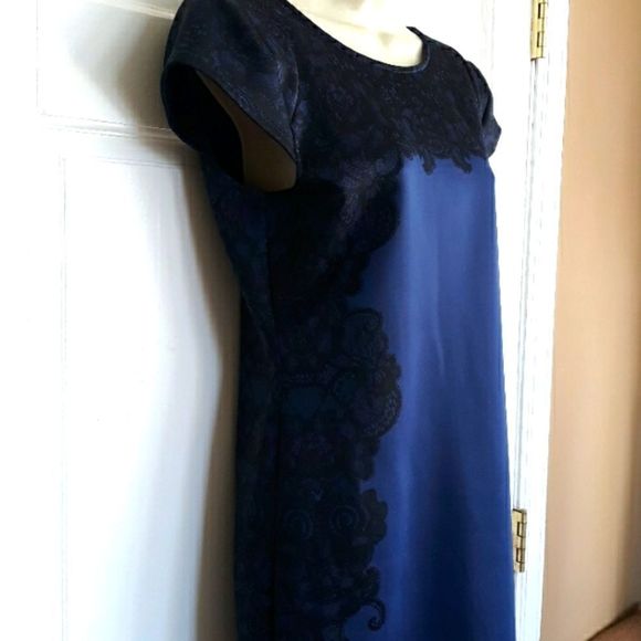 Kardashian Kollection fitted midi Dress in cobalt blue with black lace p… - Picture 4 of 10